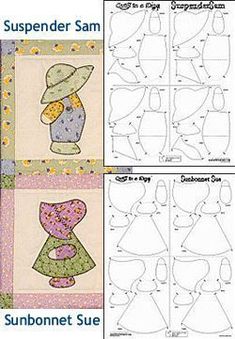 four different patterns for the sunbonnet sue