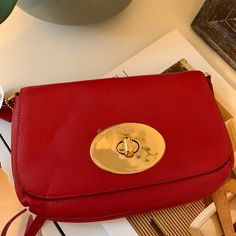 Polished Pebble Leather Inside Open Pocket Turnlock Closure, Fabric Lining Strap With 23" Drop For Shoulder Or Crossbody Wear 8 3/4" (L) X 5 1/4" (H) X 1 1/2" (W) New With Tag. Red Leather Bags With Turn-lock Closure, Red Leather Shoulder Bag With Turn-lock Closure, Red Rectangular Shoulder Bag With Turn-lock Closure, Coach Crossbody Shoulder Bag With Turn-lock Closure, Chic Red Bags With Turn-lock Closure, Evening Coach Shoulder Bag With Turn-lock Closure, Red Coach Shoulder Bag For Office, Coach Red Shoulder Bag With Branded Hardware, Red Coach Shoulder Bag With Branded Hardware