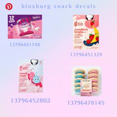 some food items are displayed on a pink and blue background