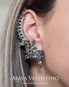 Bridal Ear Cuff, Crystal Ear Climber, Swarovski Ear Cuff, Crystal Climbing Earrings, White Crystal Earring For Bride, Wedding Jewelry, Gift Amazing ear cuff design, crystal ear cuff, great for bridal, prom, special occasion or ag fit for a best friend designed and created by Maya Valentino, with super sparkling crystals from Swarovski® Ear cuff Details: Element size:77 mm x 40 mm at the bottom of the earring is a stud and at the top is High-Quality Clip. The other side Stud earring: * if you cho Rose Gold Ear Cuff, Climbing Earrings, Crystal Cluster Earrings, Champagne Earrings, Crystal Ear Cuff, Silver Ear Climbers, Ear Cuff Earrings, Ear Crawler Earrings, Crystal Earrings Wedding