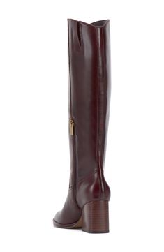 Smooth, polished leather forms the upper of this knee-high boot set atop a slightly curved block heel. 2 3/4" heel 15 1/4" shaft; 14 1/2" regular calf circumference 15 1/4" shaft; 16" wide calf circumference 15 1/4" shaft; 17" extra-wide calf circumference Leather upper/synthetic lining/rubber sole Imported Brown Knee-high Boots With High Shaft For Formal, Brown Knee-high Boots With High Shaft For Formal Occasions, Brown High Shaft Knee-high Boots For Formal, Brown High Shaft Knee-high Boots For Formal Occasions, Burgundy Leather Knee-high Boots, Elegant Burgundy Knee-high Boots, Elegant Burgundy Boots For Workwear, Elegant Burgundy Boots For Work, Elegant Burgundy Workwear Boots