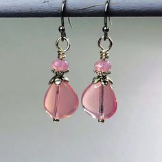 Pink Glass Teardrop Earrings Handmade Czech Glass Beads - Etsy Pink Teardrop Pearl Drop Earrings, Pink Pearl Drop Teardrop Earrings, Pink Teardrop Beaded Earrings For Party, Pink Dangle Teardrop Earrings For Gift, Elegant Pink Teardrop Beaded Earrings, Pink Teardrop Beaded Jewelry, Pink Teardrop Pearl Drop Jewelry, Pink Pearl Drop Dangle Earrings, Elegant Pink Beaded Earrings For Gift