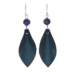 Working with leather Thai artisan Chaloemphon creates fabulous jewelry with contemporary flair. These earrings feature supple leather petals in blue-green topped by polished beads of lapis lazuli. The earrings swing from polished sterling silver hooks. Leather Teardrop Jewelry, Everyday Blue Leather Jewelry, Elegant Blue Leather Jewelry, Handmade Blue Leather Earrings, Blue Bohemian Leather Earrings, Bohemian Blue Leather Earrings, Blue Leather Bohemian Earrings, Elegant Teardrop Leather Jewelry, Green Leather Jewelry Gift