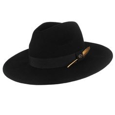 Wide Brim Wool Felt Fedora Hat with Gold Feather Band-Hats-Innovato Design-Black-Innovato Design Winter Outdoor Fedora With Short Brim, Winter Outdoor Solid Color Fedora, Flat Brim Fedora For Winter Outdoor, Adjustable Black Hat For Cold Weather, Classic Black Hats For Cold Weather, Black Hats For Cold Weather In Fall, Black Hat For Cold Weather In Fall, Black Winter Fedora For Outdoor Wear, Black Fedora For Outdoor Winter Events