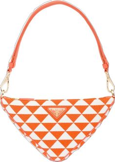 Luxury Shoulder Bag With Embroidered Logo And Top Handle, Luxury Embroidered Logo Crossbody Bag, Elegant Top Handle Shoulder Bag With Embroidered Logo, Evening Bags With Embroidered Logo, Chic Triangle Shoulder Bag With Detachable Handle, Luxury Triangle Evening Bag, Luxury Triangle Evening Bags, Orange Bag, Mini Bag