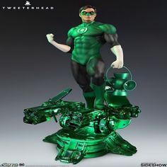 the green lantern statue is on display