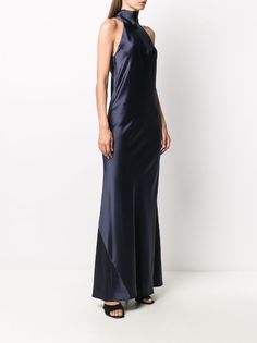 Galvan London Sienna Satin Dress - Farfetch Elegant Blue Halter Neck Slip Dress, Satin Maxi Dress For Night, Blue Satin Halter Neck Slip Dress, Silk Maxi Dress For Night, Blue Satin Halter Evening Dress, Sleek Halter Neck Maxi Dress With Bias Cut, Sleek Bias Cut Halter Neck Maxi Dress, Satin Floor-length Dress For Night, Floor-length Satin Dress For Night