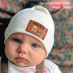 Custom Baby Beanie - Protected By Dogs - Cute Baby Shower Gift (v3) Christmas Gift For Baby, Dog Breed Names, Toddler Beanie, Auntie Gifts, Baby Christmas Gifts, Baby Puppies, Beanie Babies, Baby Warmer