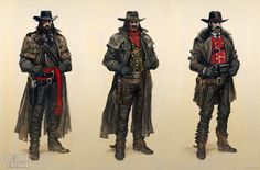 three different views of the same character from red dead