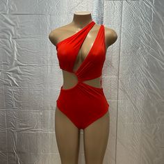 Brand New! N27 Fitted Cutout One-piece For Party, Red Sleeveless Swimwear For Party, Red Sleeveless Bodysuit For Club, Red Sleeveless Party Swimwear, Chic Solid Color Party One Piece, Red Cutout Sleeveless Swimwear, Red Sleeveless Cutout Swimwear, Red One-piece Swimwear For Night Out, Summer Party Bodysuit With Cutout