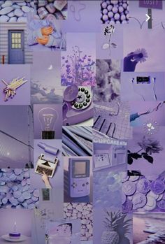 a collage of purple and white images