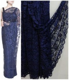 Navy Blue Saree Blouse Indian ethnic designer Chantilly lace net exclusive made to order new sari bl Elegant Lace Pre-draped Saree With Zari Work, Party Net Pre-draped Saree, Net Pre-draped Saree With Self Design, Fitted Blue Blouse With Sheer Dupatta, Fitted Blue Blouse Piece With Sheer Dupatta, Blue Fitted Blouse Piece With Sheer Dupatta, Elegant Fitted Lace Work Dupatta, Fitted Blue Saree For Party Wear, Semi-stitched Lace Saree With Sheer Dupatta