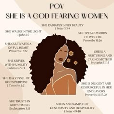 a woman's profile with the words pov she is a godfering women