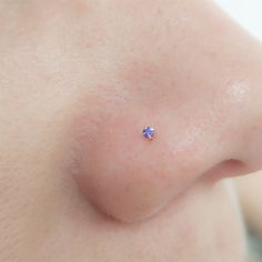 a close up view of a nose with a tiny blue diamond on it's side