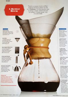 an advertisement for a coffee maker with instructions on how to pour it into the cup