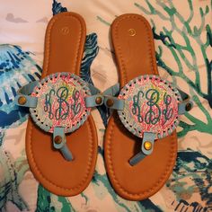 These Are Size 7 Embroidered Sandals With The Monogram For Someone With The Initials Klb. New, Never Worn, Still Connected. Very Pretty Embroidered Flat Sandals For Summer, Flat Embroidered Sandals For Beach, Embroidered Multicolor Open Toe Sandals, Multicolor Embroidered Open Toe Sandals, Embroidered Sandals For Spring Vacation, Vacation Sandals With Floral Embroidery And Open Toe, Multicolor Embroidered Open Toe Sandals For Summer, Floral Embroidered Round Toe Sandals For Vacation, Floral Embroidered Round Toe Sandals For Beach