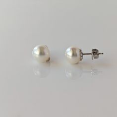 8.0-8.5mm White Akoya Pearl Stud Earrings - Marina Korneev Fine Pearls One Of One, Stud Style, Earring Crafts, Akoya Pearls, Pearl Stud Earrings, Style Earrings, Pearl Studs, Round Shape, White Color