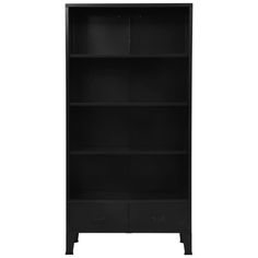 a black bookcase with two drawers