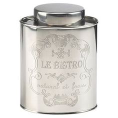 a silver flask with the words le bistro on it and an ornate design