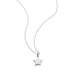 This dainty 14-karat white gold star pendant makes a beautiful daily accessory. A rope chain with a spring clasp keeps this necklace secure. Elegant Silver Necklace With Star Charm, Elegant Silver Star Charm Necklaces, Silver Star Of David Fine Necklace, Gift White Gold Necklace With Star Charm, White Gold Necklace With Star Charm As Gift, Sterling Silver Star Necklace In Fine Jewelry Style, Elegant Sterling Silver Necklaces With Star Charm, Fine Jewelry Silver Star Necklace, Silver Star Necklace Fine Jewelry