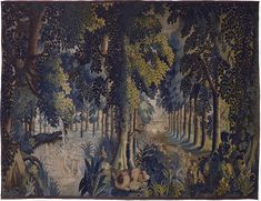 an image of a tapestry with animals in the woods