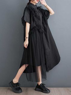 Sku CY-!157003 Material < 30% Polyester , >70%Cotton Style Loose , A-line , Half Sleeves Feature Buttoned , Asymmetric , Ruffled , Split-joint , Solid Color Neckline Lapel Occasion Vintage , Stylish Selection , Leisure Fashion Seasons Spring , Summer Type Midi Dresses , Shirt Dress Color BLACK Size One_size Please consult the size chart we provide for this item's measurements to help you decide which size to buy.Please note: There may be 1-3cm differ due to manual measurement. CMINCH Bust Shoulder Sleeve Length One_size 126 60 16 116 Leisure Fashion, Black Shirt Dress, Fashion Seasons, Midi Dresses, Cotton Style, Shoulder Sleeve, Half Sleeves, New Dress, Jumpsuit Romper