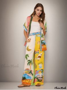 Olivia Mark - Versatile Two-Piece Outfit for Women Beach Printed Patterned Jumpsuits And Rompers, Multicolor Short Sleeve Jumpsuits And Rompers For Summer, Printed Sleeveless Sets For Beach Season, Sleeveless Printed Sets For Beach Season, Beach Patterned Jumpsuits And Rompers, Tropical Printed Sets For Summer, Casual Multicolor Print Jumpsuits And Rompers For Vacation, Printed Short Sleeve Jumpsuits And Rompers For Beach, Summer Patterned Printed Jumpsuits And Rompers