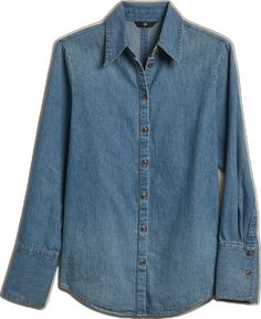 Classic Pre-washed Denim Tops, Classic Denim Tops Pre-washed, Classic Medium Wash Chambray Denim Top, Classic Washed Denim Top, Classic Washed Denim Top For Everyday, Dark Wash Chambray Tops For Everyday, Medium Wash Relaxed Fit Shirt For Fall, Everyday Dark Wash Chambray Tops, Fall Medium Wash Relaxed Fit Shirt