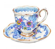 a watercolor drawing of a cup and saucer