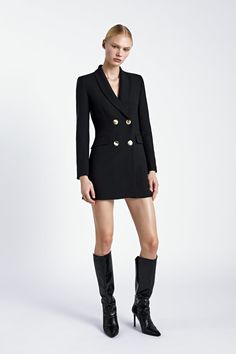 Blazer Zara, Frock Coat, Boots Outfit, Winter Looks, Zara Women, Long Coat, Coat Dress, Double Breasted