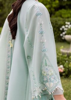 Brand: Sadaf Fawad KhanProduct Code: ZAPHIRA (B)Collection: Siraa by Sadaf Fawad Khan Vol-02 Unstitched Luxury Lawn CollectionFabric: Lawn Description: Zaphira - Sweet and charming like a fairytale princess. Tonal embroidery on soft summer base colors with a subtle texture play of gara and fine embroidery techniques. This look is enhanced with an organza karandi dupatta framed in chikankari inspired embroidery details. Don’t miss the delicate color contrast pops here and there. Details of Fabric Sadaf Fawad Khan, Misha Lakhani, Fawad Khan, Easy Dress Sewing Patterns, Desi Outfits, Embroidery Dresses, Tonal Embroidery, Dress Designing, Fine Embroidery