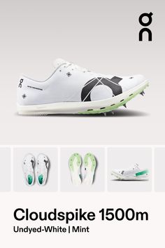 an advertisement for the new nike golf shoe, featuring white and black shoes with green accents