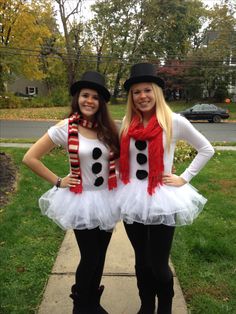 two women dressed up as snowmen for halloween