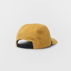 a yellow and black baseball cap on a white background with the visor up to it's peak