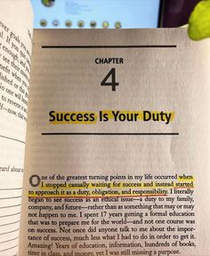 an open book with the title'4 success is your duty '