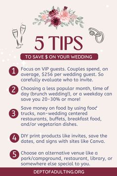 five tips to save money on your wedding day info sheet for the bride and groom