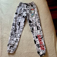 Brand New With Tags Originally $76 Super Comfy And Lightweight . Any Questions? Dm Please White Hip Hop Sweatpants For Loungewear, White Harajuku Bottoms With Pockets, Casual Cotton Pants With Cartoon Print, White Harajuku Style Cotton Bottoms, White Cotton Harajuku Style Bottoms, Cotton Graphic Print Bottoms For Playwear, Cotton Bottoms With Graphic Print For Playwear, Casual Cotton Bottoms With Cartoon Print, White Hip Hop Sweatpants With Letter Print