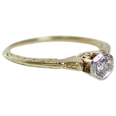 Basic Info NB00038 14k Yellow Gold Size 7.25 Center Diamond 0.12ct H Color, SI2 Clarity Old Miner