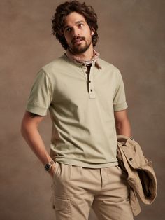 Once the uniform of rowers in the English town of Henley-on-Thames, this soft tee becomes a laid-back retreat with 4-button placket for ventilation.  Layer under an open cardigan for a worldly and wise style.  SUPIMA® COTTON: Soft, strong, and Ameri Henley Neckline T-shirt With Button Closure And Relaxed Fit, Relaxed Fit Button T-shirt For Everyday, Classic Relaxed Fit Henley For Everyday, Classic Henley With Buttons For Everyday, Classic Henley With Button Closure, Classic Everyday Henley With Buttons, Casual Henley With Buttons For Work, Henley Neckline Button T-shirt For Spring, Henley Neckline Buttoned T-shirt For Spring