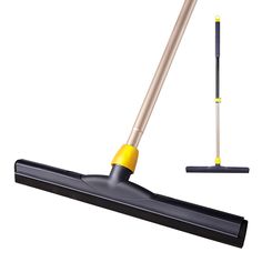 two different types of vacuums and mop attachments on a white background, one is yellow and the other is black