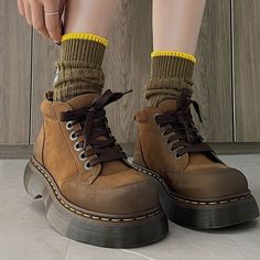 Casual Martin Boots With Platform And Round Toe, Casual Brown Platform Martin Boots, Casual Martin Boots With Platform, Brown Platform Martin Boots With Round Toe, Brown Martin Boots With Platform And Round Toe, Casual Suede Platform Boots With Round Toe, Casual Ankle-high Martin Boots With Thick Bottom, Casual Thick Bottom Boots With Round Toe, Retro Round Toe Lace-up Boots For Winter