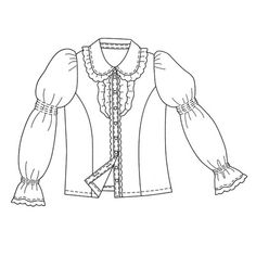 a drawing of a blouse with ruffled sleeves