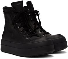 High-top vegetable-tanned nappa calfskin sneakers in black. · Calfskin cap toe · Lace-up closure · Zip closure and eyelets at inner side · Rubber platform midsole · Treaded rubber outsole · Platform: H2.5 in Supplier color: All black Black Leather High-top Sneakers With Lug Sole, High-top Calf Leather Boots For Streetwear, Leather High-top Sneakers With Lug Sole, Low-top Leather Boots With Rubber Heel Cap, Calf Leather High-top Sneakers For Streetwear, Leather High-top Sneakers With Rubber Heel Cap, Leather High-top Sneakers With Lug Sole And Round Toe, Calf Leather High-top Sneakers With Rubber Sole, Leather High-top Sneakers With Studded Outsoles