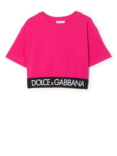 Dolce & Gabbana Kids logo-band Cropped T-shirt - Farfetch Sporty Logo Print Crop Top For Summer, Summer Cotton Tops With Logo Detail, Cotton Cropped T-shirt With Embroidered Logo, Crew Neck, Crew Neck Cropped Cotton T-shirt With Embroidered Logo, Athleisure Cropped Tops With Logo Print, Spring Cotton Tops With Logo Detail, Sporty Logo Print Crew Neck Crop Top, Summer Crew Neck Top With Logo Detail, Casual Cropped Cotton T-shirt With Embroidered Logo