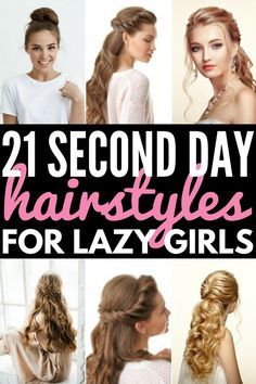 21 Easy Second Day Hair Hacks and Hairstyles | Looking for quick and easy hairstyles for short hair, shoulder length hair, medium hair, or long hair? Need hair hacks and products to make thin, straight hair less greasy and oily and remove frizz from curls? From half-up updos to sleek ponytails to messy braids and buns, these running late hairstyle tutorials are perfect for work and school! #hair #hairhacks #hairproducts #hairstyles #updos Short Hair Shoulder Length, Running Late Hairstyles, Second Day Hair, Easy Hairstyles For Short Hair, Quick And Easy Hairstyles, Day Hairstyles, Greasy Hair, Second Day Hairstyles, Messy Braids