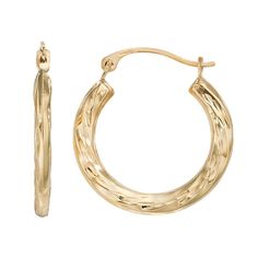 Featuring a textured design and a polished finish, these 14k gold hoop earrings add will add illuminating beauty to your look.EARRING DETAILS Length: .71 in. Backings: click-it Metal: 14k gold Size: One Size. Gender: female. Age Group: adult. Elegant Textured Jewelry For Anniversary, Formal Hammered 14k Gold Hoop Earrings, Formal 14k Gold Hammered Hoop Earrings, Elegant Textured Round Jewelry, 14k Gold Hoop Earrings, Earrings Hoop, Textured Design, Gold Hoops, Gold Texture