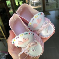 "Hand Crafted Toddler Pink & White Slippers, Booties, Faux Leather Beaded Moccasins. Fits a year to year and half old but see measurements since toddler feet vary. Measurements 2\" wide x 4\" long In great condition!" Cute Leather Spring Booties, Pink Moccasins For Spring, Pink Spring Moccasins With Round Toe, Pink Round Toe Moccasins For Spring, Pink Spring Moccasins, Table Scarf, Folk Print, Beaded Moccasins, White Slippers