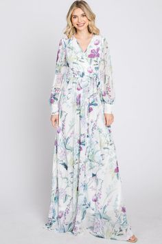 White Floral Chiffon Long Sleeve Pleated Maxi Dress Floral Print Chiffon Dress, Floral Chiffon Maxi Dress, Long Sleeve Evening Gowns, Maternity Maxi Dress, Maternity Maxi, Pregnancy Maxi Dress, Pleated Maxi Dress, Pleated Maxi, Chiffon Long Sleeve