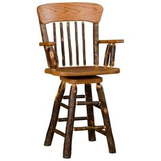 a wooden chair made out of logs on a white background with no people around it