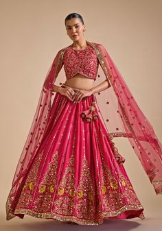 Hot Pink Embroidered Silk Lehenga Prevasu - Fabilicious Fashion Embroidered Dola Silk Choli For Traditional Ceremonies, Diwali Embroidered Lehenga For Traditional Ceremonies, Embroidered Lehenga For Diwali And Traditional Ceremonies, Designer Tissue Silk Lehenga With Floral Embroidery, Anarkali Lehenga With Floral Embroidery In Tissue Silk, Tissue Silk Lehenga With Floral Embroidery For Reception, Floral Embroidered Tissue Silk Lehenga For Reception, Elegant Art Silk Choli With Floral Embroidery, Silk Sets With Multicolor Embroidery For Wedding